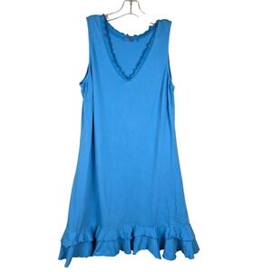 Fresh Produce Blue Ruffle Hem V-Neck Sleeveless Dress Made in USA Large